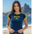 Camisa Brasil Bordada BabyLook Feminina