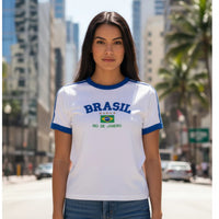 Camisa Brasil Bordada BabyLook Feminina