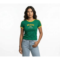 Camisa Brasil Bordada BabyLook Feminina