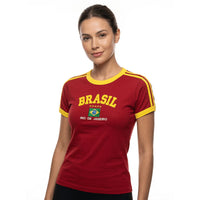 Camisa Brasil Bordada BabyLook Feminina
