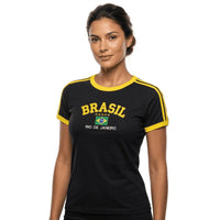 Camisa Brasil Bordada BabyLook Feminina